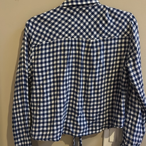 Rails Val Long Sleeve Blue White Gingham Linen Rayon Front Tie Blouse Small - Picture 9 of 9
